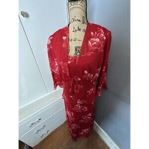 Positive Attitude long dress jacket suit set Sz 16 Red Floral Sheer Lined